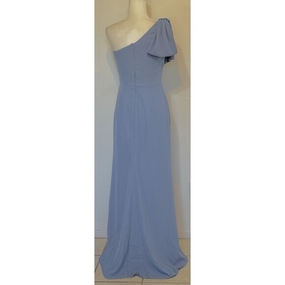 NWT AFTER SIX Size 2 Bowed One-Shoulder Crepe Trumpet Gown In Larkspur Blue - Picture 8 of 13